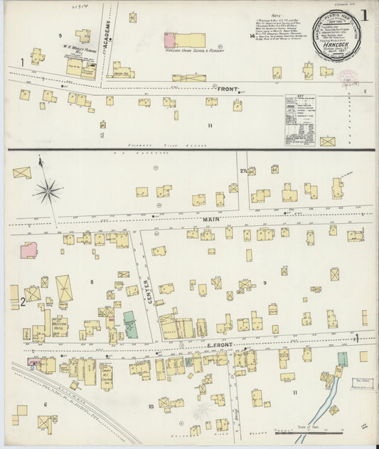 Sanborn Fire Insurance Map from Hancock, Delaware County, New York (1897), Sheet #0001 - Historic Sanborn Fire Insurance Map Print, vintage old map wall art, antique decor, genealogy gift, Hancock Delaware map