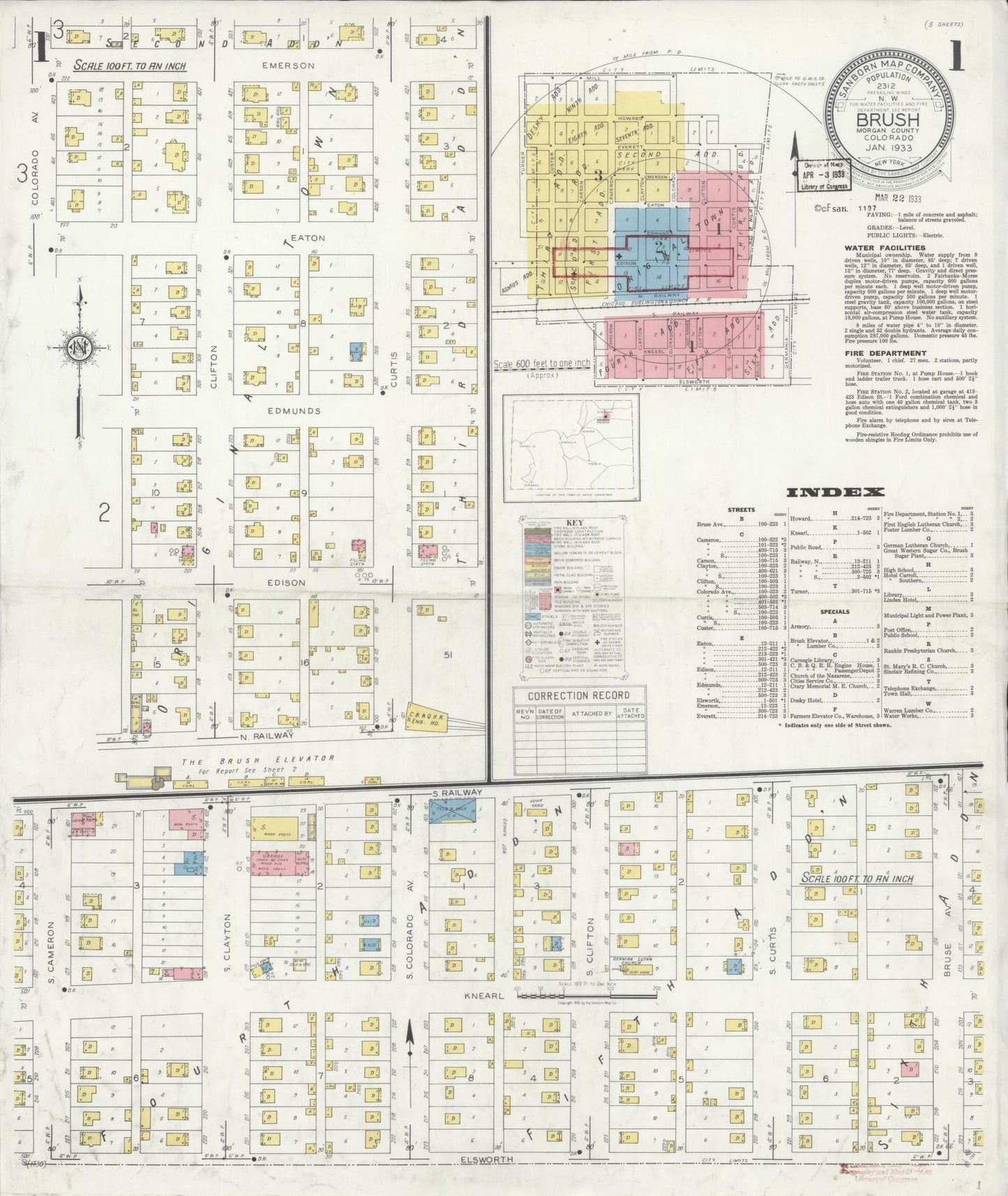 Sanborn Fire Insurance Map from Brush, Morgan County, Colorado. (1933) – Historic Sanborn Fire Insurance Map Print