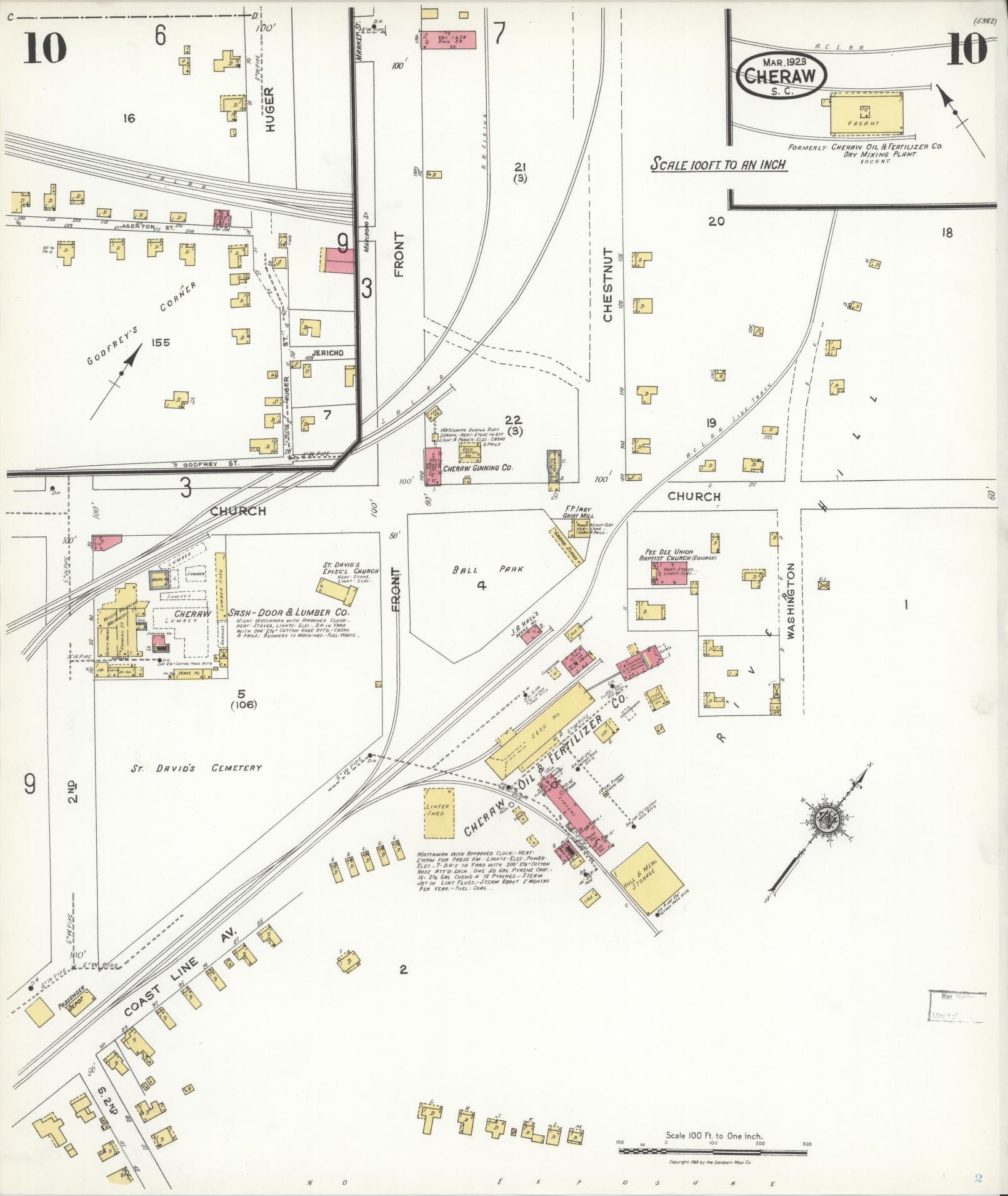 Sanborn Fire Insurance Map from Cheraw, Chesterfield County, South Carolina (1923), Sheet #0010 - Complete Map Set gallery image, historic Sanborn map, vintage wall art, South Carolina South Carolina