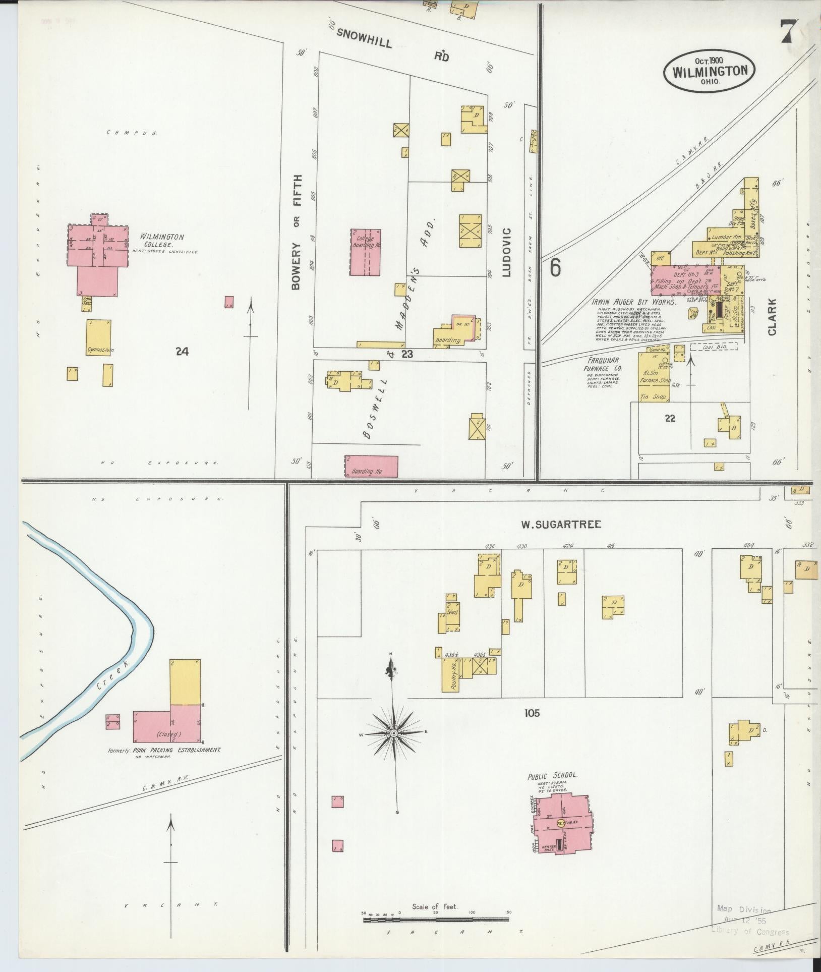Sanborn Fire Insurance Map from Wilmington, Clinton County, Ohio (1900), Sheet #0007 - Historic Sanborn Fire Insurance Map Print, vintage old map wall art, antique decor, genealogy gift, Ohio Ohio map