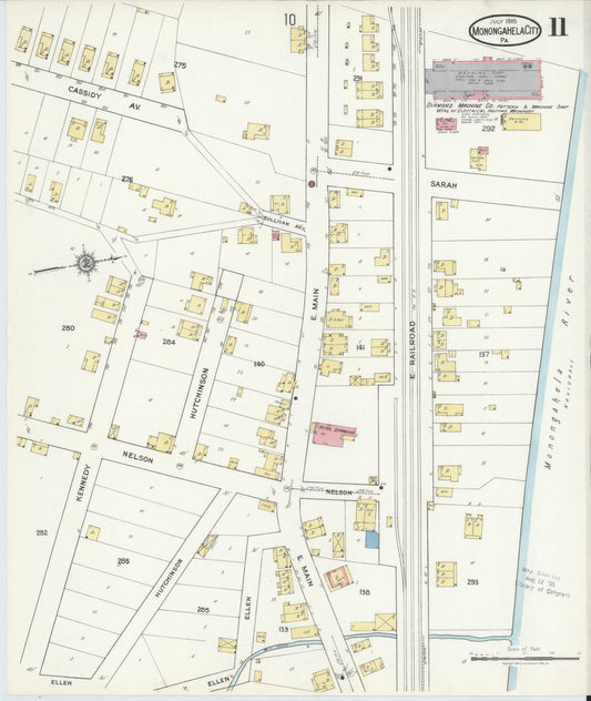 Sanborn Fire Insurance Map from Monongahela City, Washington County, Pennsylvania (1918), Sheet #0011 - Historic Sanborn Fire Insurance Map Print, vintage old map wall art, antique decor, genealogy gift, Pennsylvania Pennsylvania map