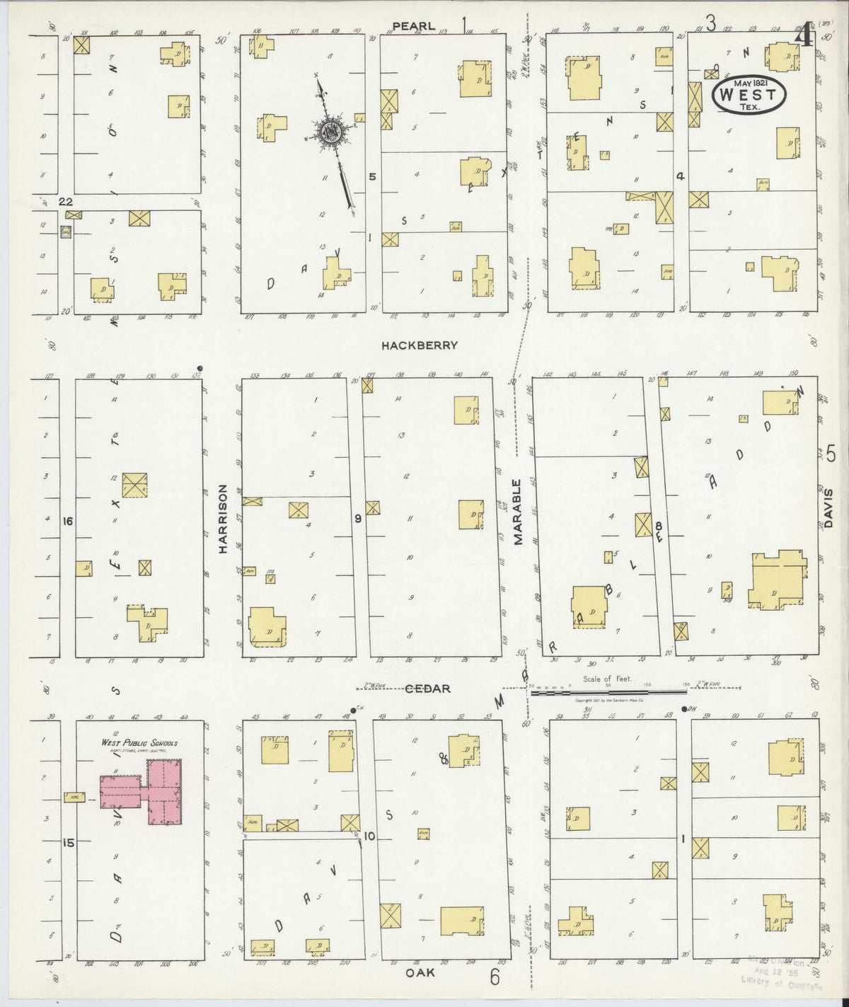 Sanborn Fire Insurance Map from West, McLennan County, Texas (1921), Sheet #0004 - Complete Map Set gallery image, historic Sanborn map, vintage wall art, Texas Texas