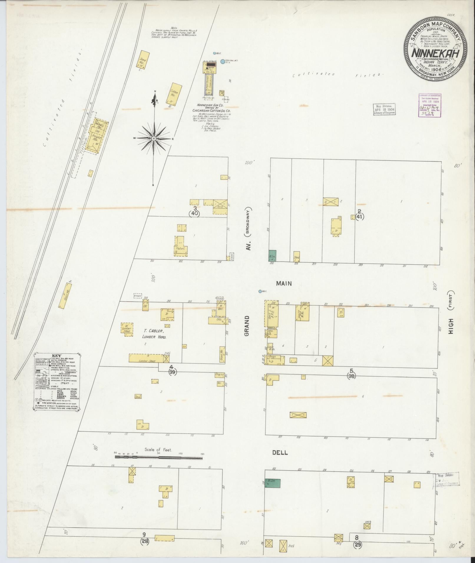Sanborn Fire Insurance Map from Ninnekah, Grady County, Oklahoma (1904), Sheet #0001 - Historic Sanborn Fire Insurance Map Print, vintage old map wall art, antique decor, genealogy gift, Oklahoma Oklahoma map