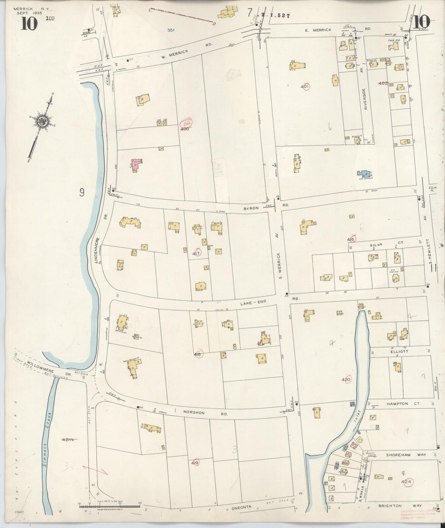 Sanborn Fire Insurance Map from Merrick, Nassau County, New York (1947), Sheet #0010 - Historic Sanborn Fire Insurance Map Print, vintage old map wall art, antique decor, genealogy gift, New York New York map