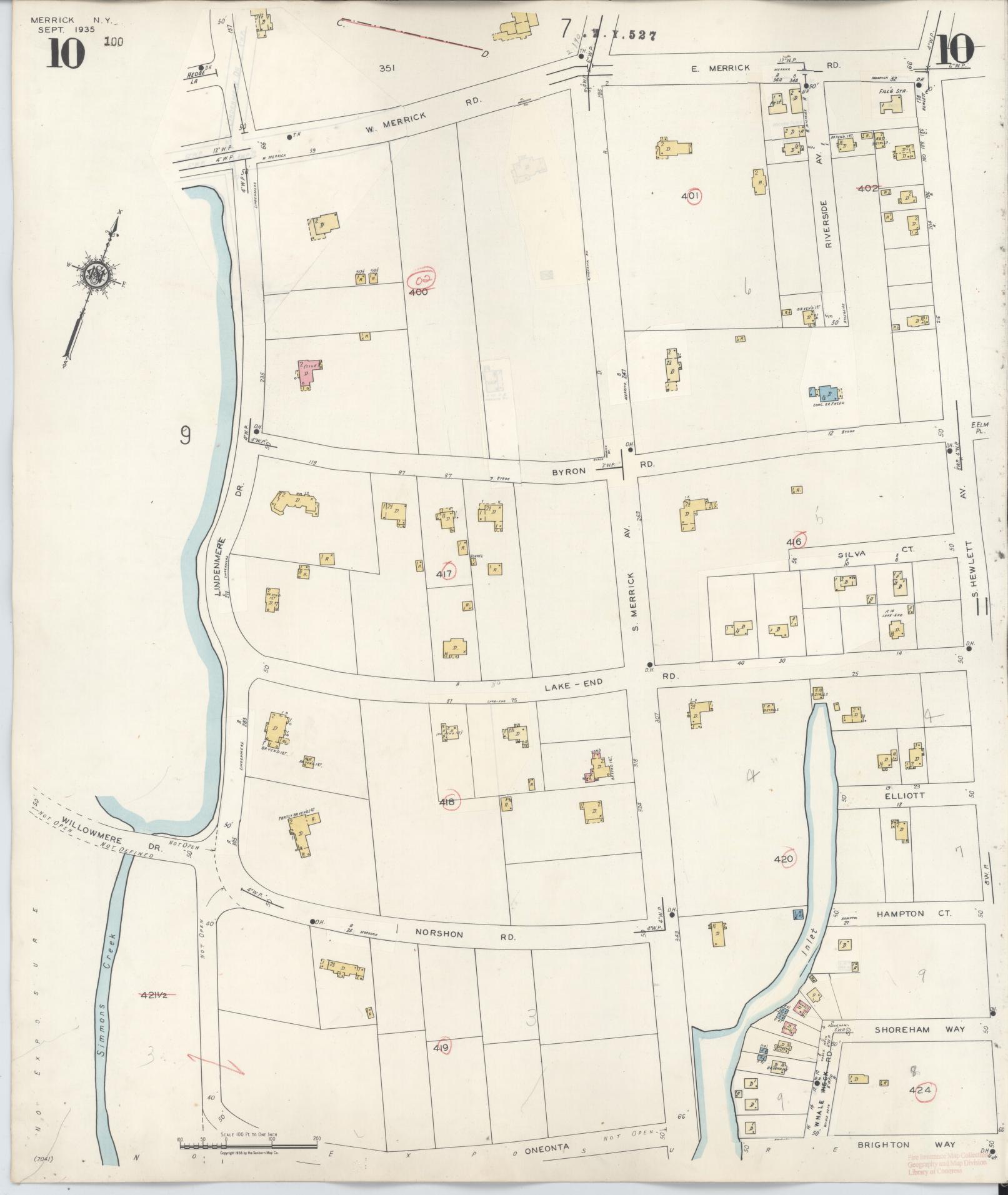 Sanborn Fire Insurance Map from Merrick, Nassau County, New York (1947), Sheet #0010 - Historic Sanborn Fire Insurance Map Print, vintage old map wall art, antique decor, genealogy gift, New York New York map