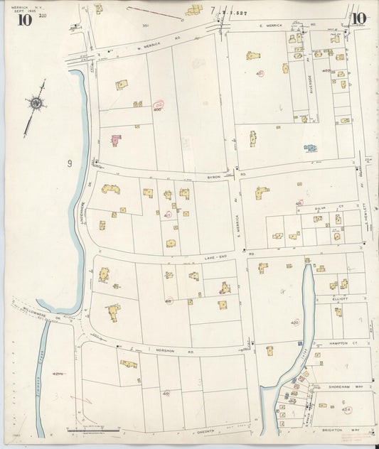 Sanborn Fire Insurance Map from Merrick, Nassau County, New York (1947), Sheet #0010 - Historic Sanborn Fire Insurance Map Print, vintage old map wall art, antique decor, genealogy gift, New York New York map