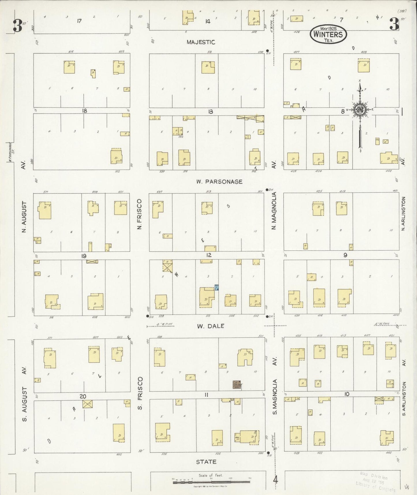 Sanborn Fire Insurance Map from Winters, Runnels County, Texas (1925), Sheet #0003 - Complete Map Set gallery image, historic Sanborn map, vintage wall art, Texas Texas