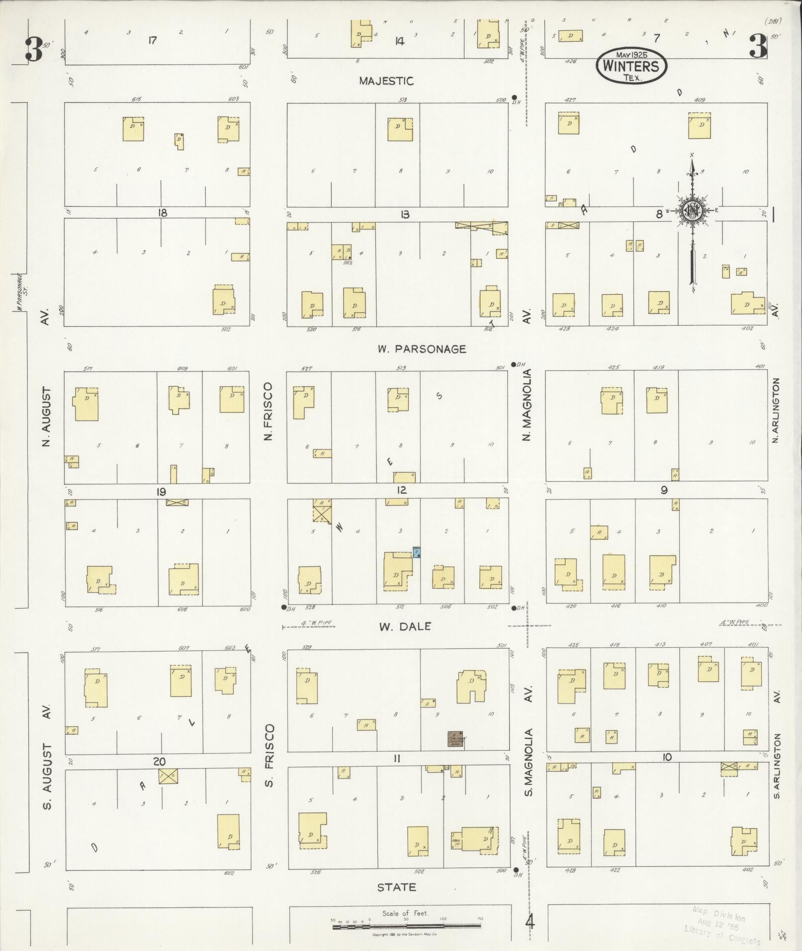 Sanborn Fire Insurance Map from Winters, Runnels County, Texas (1925), Sheet #0003 - Complete Map Set gallery image, historic Sanborn map, vintage wall art, Texas Texas