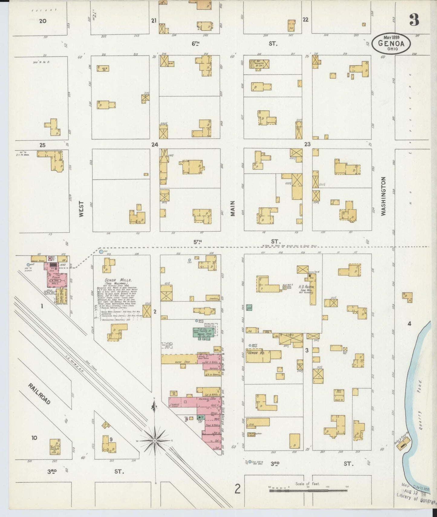 Sanborn Fire Insurance Map from Genoa, Ottawa County, Ohio (1899), Sheet #0003 - Historic Sanborn Fire Insurance Map Print, vintage old map wall art, antique decor, genealogy gift, Ohio Ohio map