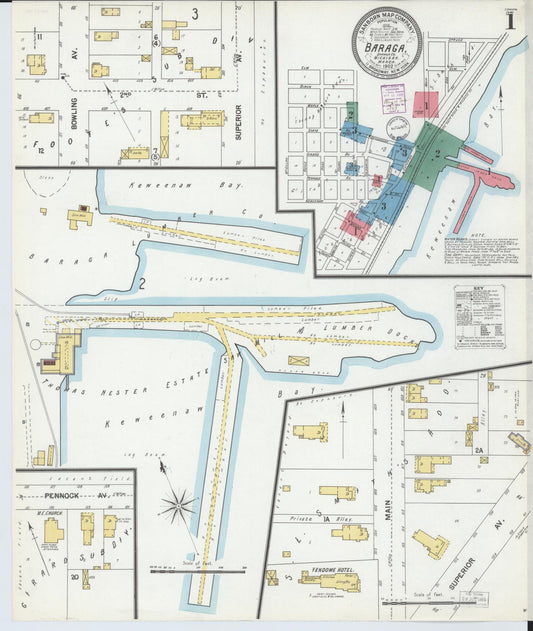Sanborn Fire Insurance Map from Baraga, Baraga County, Michigan (1902), Sheet #0001 - Complete Map Set gallery image, historic Sanborn map, vintage wall art, Michigan Michigan