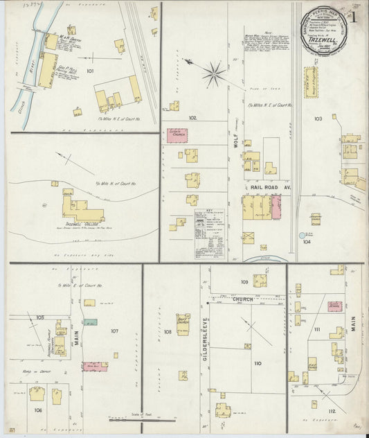 Sanborn Fire Insurance Map from Tazewell, Tazewell County, Virginia (1897), Sheet #0001 - Complete Map Set gallery image, historic Sanborn map, vintage wall art, Virginia Virginia