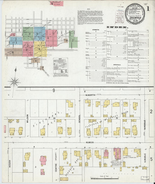 Sanborn Fire Insurance Map from Greenfield, Hancock County, Indiana (1900), Sheet #0001 - Historic Sanborn Fire Insurance Map Print, vintage old map wall art, antique decor, genealogy gift, Indiana Indiana map