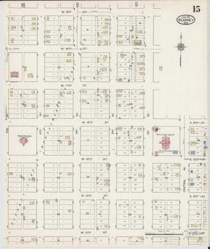 Sanborn Fire Insurance Map from Kearney, Buffalo County, Nebraska (1915), Sheet #0015 - Complete Map Set gallery image, historic Sanborn map, vintage wall art, Nebraska Nebraska