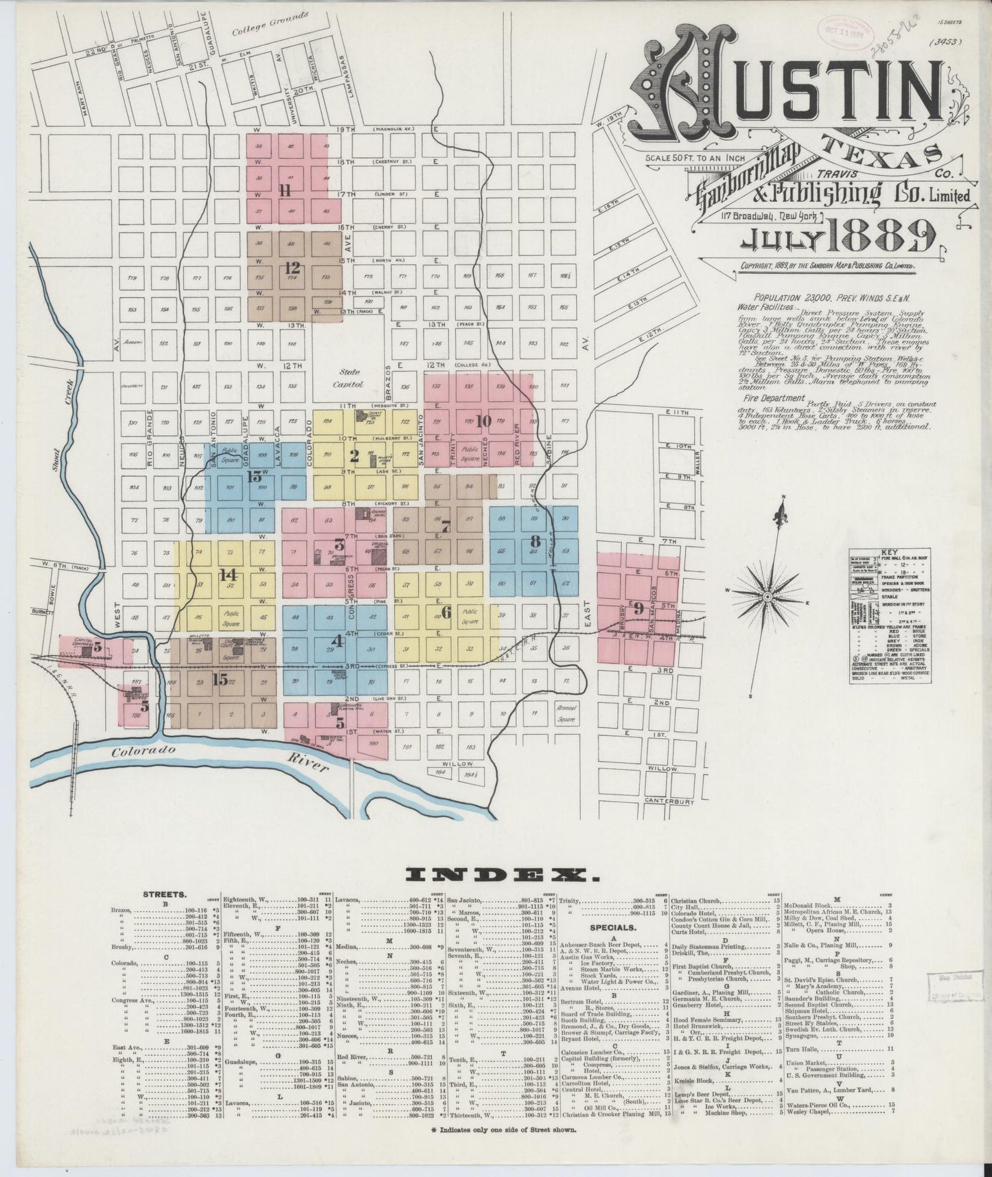 Sanborn Fire Insurance Map from Austin, Travis County, Texas (1889), Sheet #0001 - Historic Sanborn Fire Insurance Map Print, vintage old map wall art, antique decor, genealogy gift, Texas Texas map