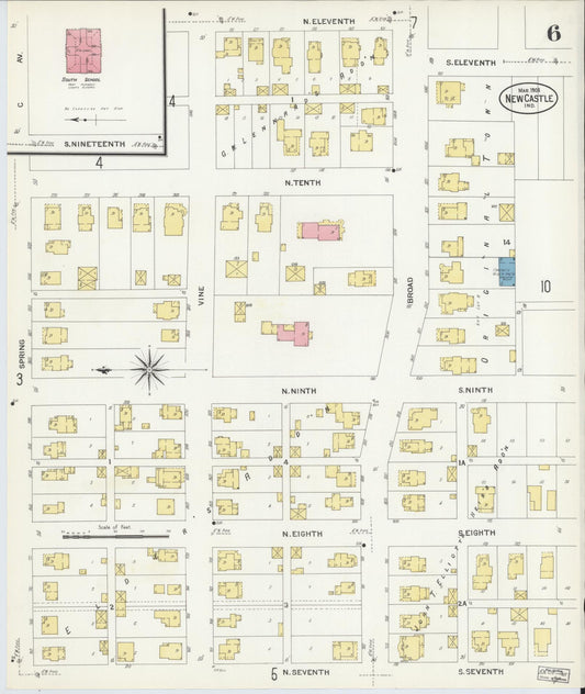 Sanborn Fire Insurance Map from New Castle, Henry County, Indiana (1908), Sheet #0006 - Historic Sanborn Fire Insurance Map Print, vintage old map wall art, antique decor, genealogy gift, Indiana Indiana map
