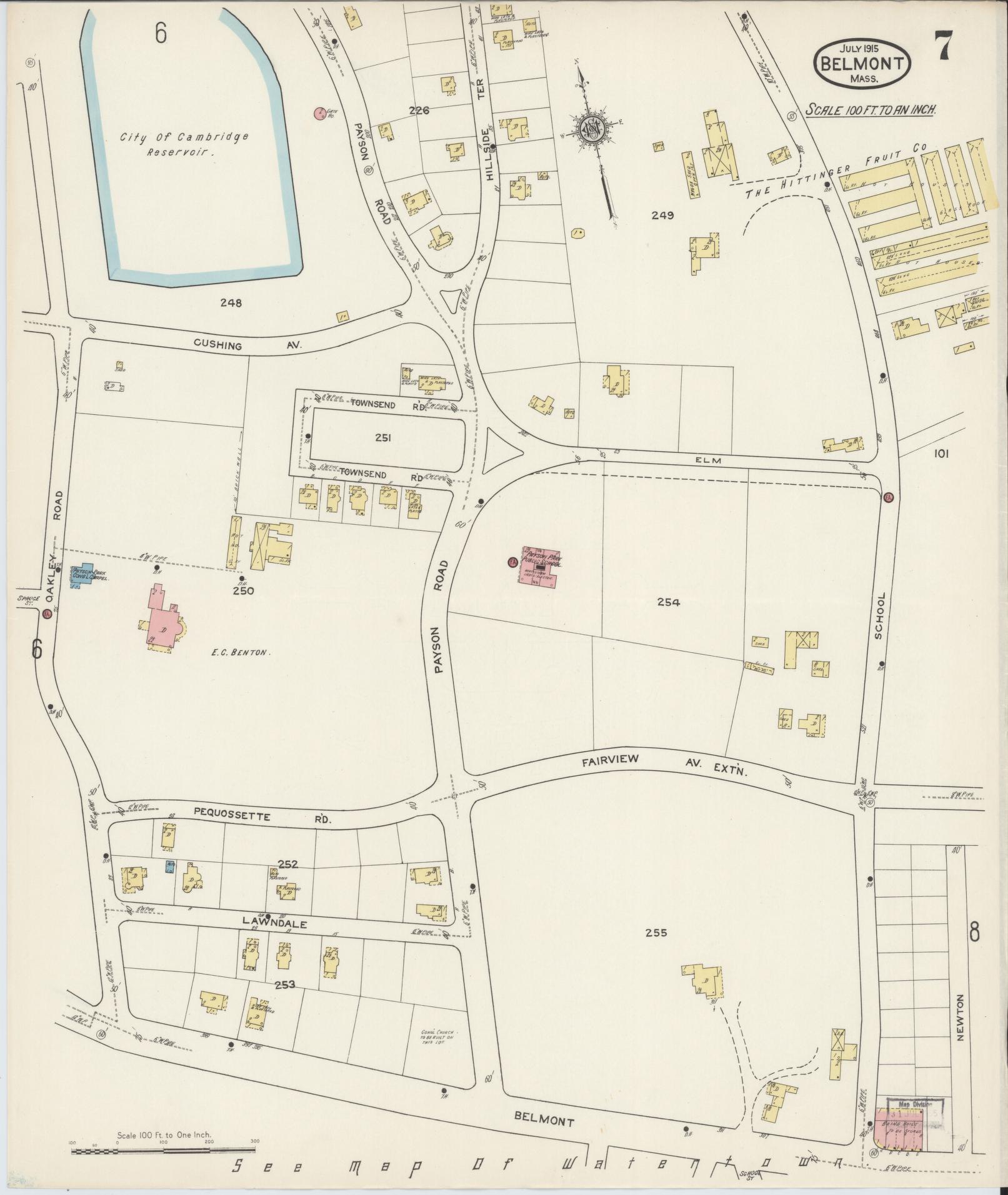 Sanborn Fire Insurance Map from Belmont, Middlesex County, Massachusetts (1915), Sheet #0007 - Complete Map Set gallery image, historic Sanborn map, vintage wall art, Massachusetts Massachusetts