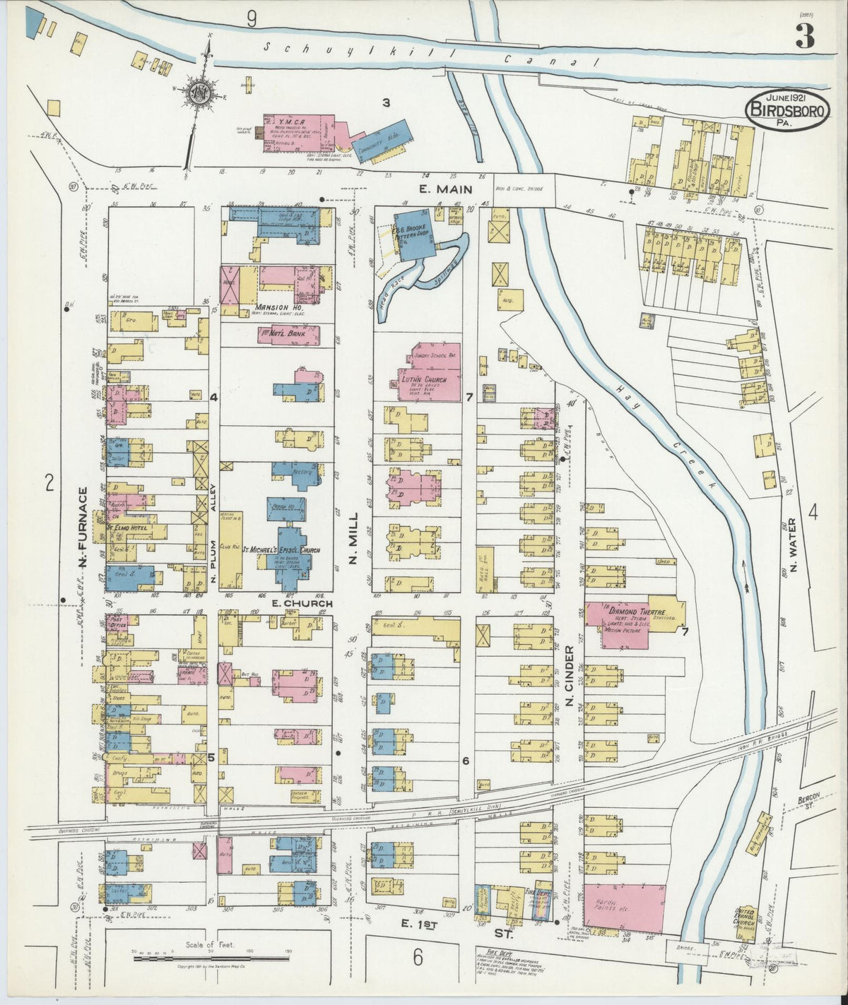 Sanborn Fire Insurance Map from Birdsboro, Berks County, Pennsylvania (1921), Sheet #0003 - Historic Sanborn Fire Insurance Map Print, vintage old map wall art, antique decor, genealogy gift, Pennsylvania Pennsylvania map