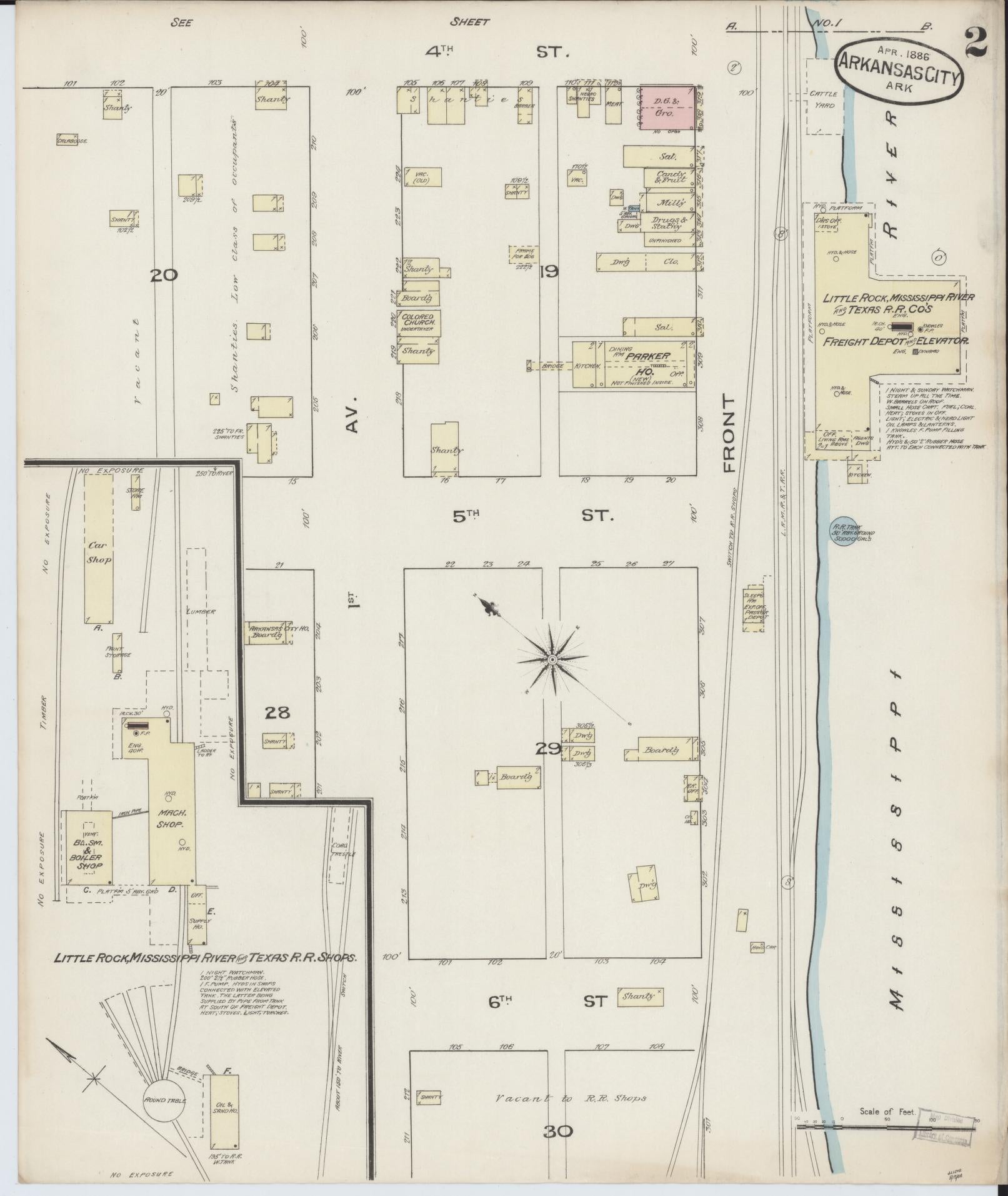 Sanborn Fire Insurance Map from Arkansas City, Desha County, Arkansas (1886), Sheet #0002 - Complete Map Set gallery image, historic Sanborn map, vintage wall art, Arkansas Arkansas