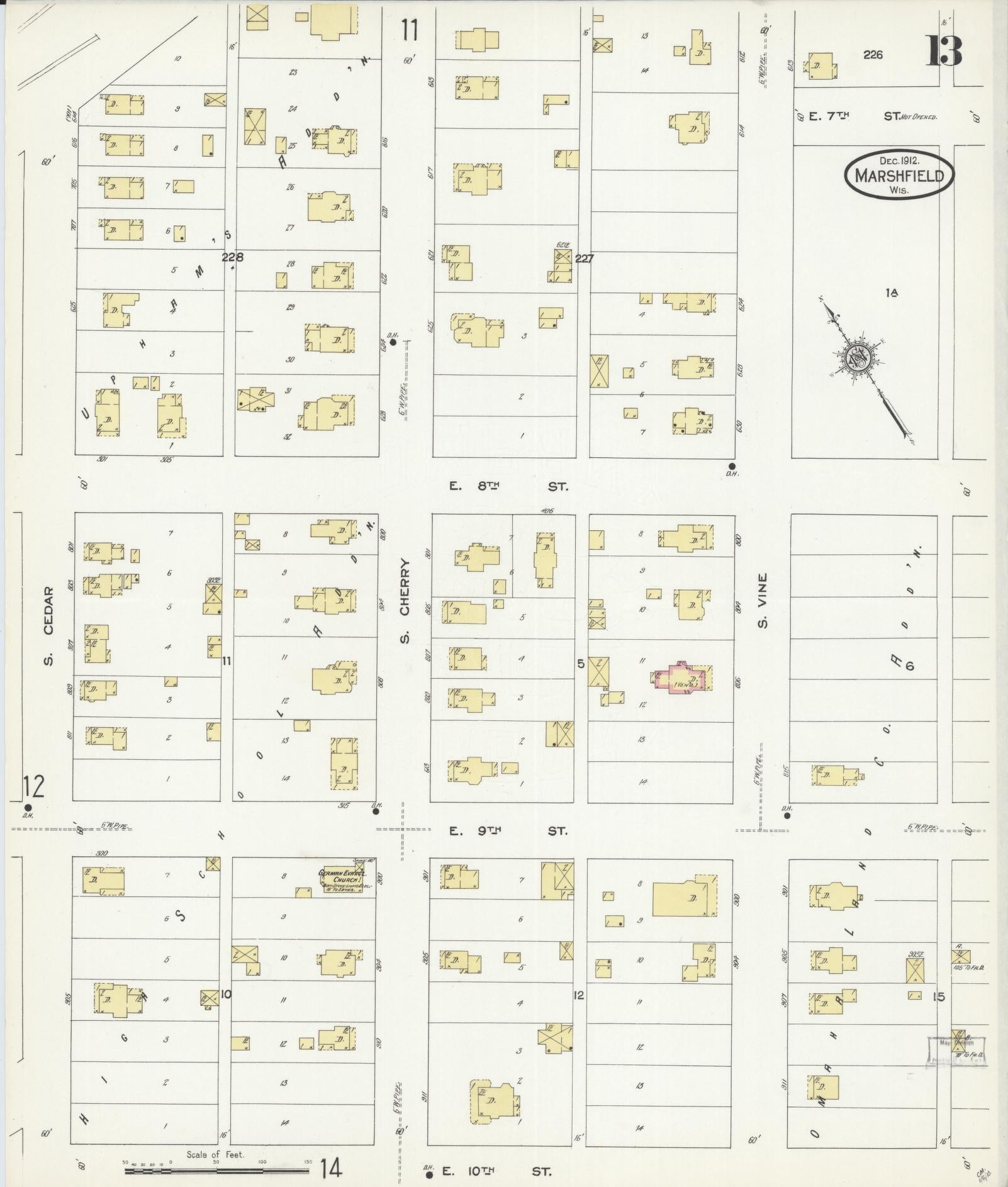 Sanborn Fire Insurance Map from Marshfield, Wood County, Wisconsin (1912), Sheet #0013 - Complete Map Set gallery image, historic Sanborn map, vintage wall art, Wisconsin Wisconsin