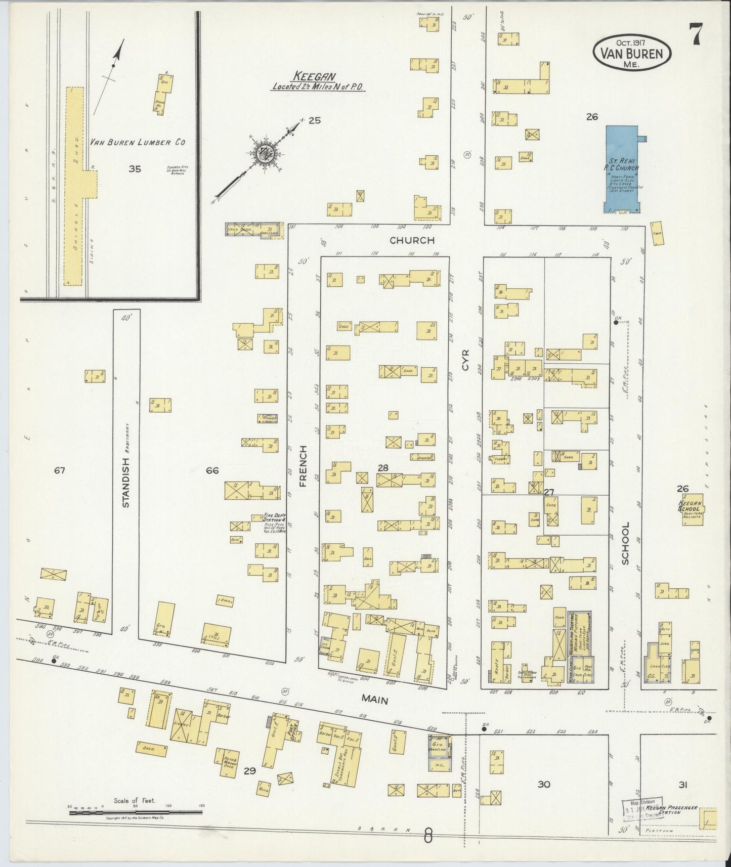 Sanborn Fire Insurance Map from Van Buren, Aroostook County, Maine (1917), Sheet #0007 - Complete Map Set gallery image, historic Sanborn map, vintage wall art, Maine Maine