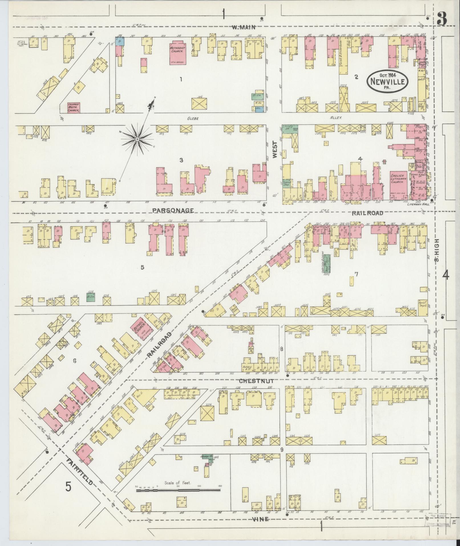 Sanborn Fire Insurance Map from Newville, Cumberland County, Pennsylvania (1904), Sheet #0003 - Complete Map Set gallery image, historic Sanborn map, vintage wall art, Pennsylvania Pennsylvania
