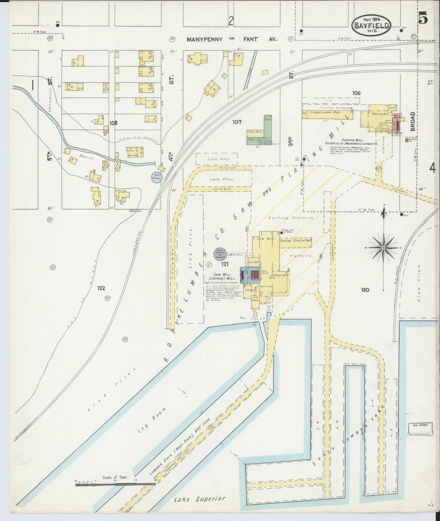 Sanborn Fire Insurance Map from Bayfield, Bayfield County, Wisconsin (1904), Sheet #0005 - Historic Sanborn Fire Insurance Map Print, vintage old map wall art, antique decor, genealogy gift, Wisconsin Wisconsin map
