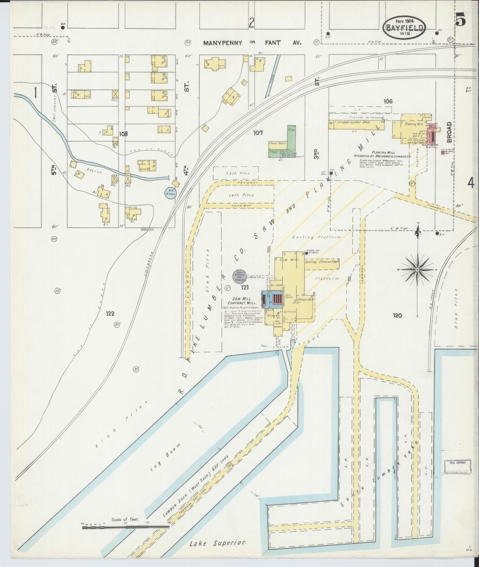 Sanborn Fire Insurance Map from Bayfield, Bayfield County, Wisconsin (1904), Sheet #0005 - Historic Sanborn Fire Insurance Map Print, vintage old map wall art, antique decor, genealogy gift, Wisconsin Wisconsin map