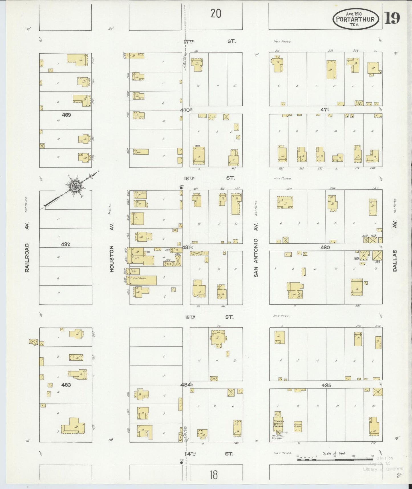 Sanborn Fire Insurance Map from Port Arthur, Jefferson County, Texas (1910), Sheet #0019 - Complete Map Set gallery image, historic Sanborn map, vintage wall art, Texas Texas