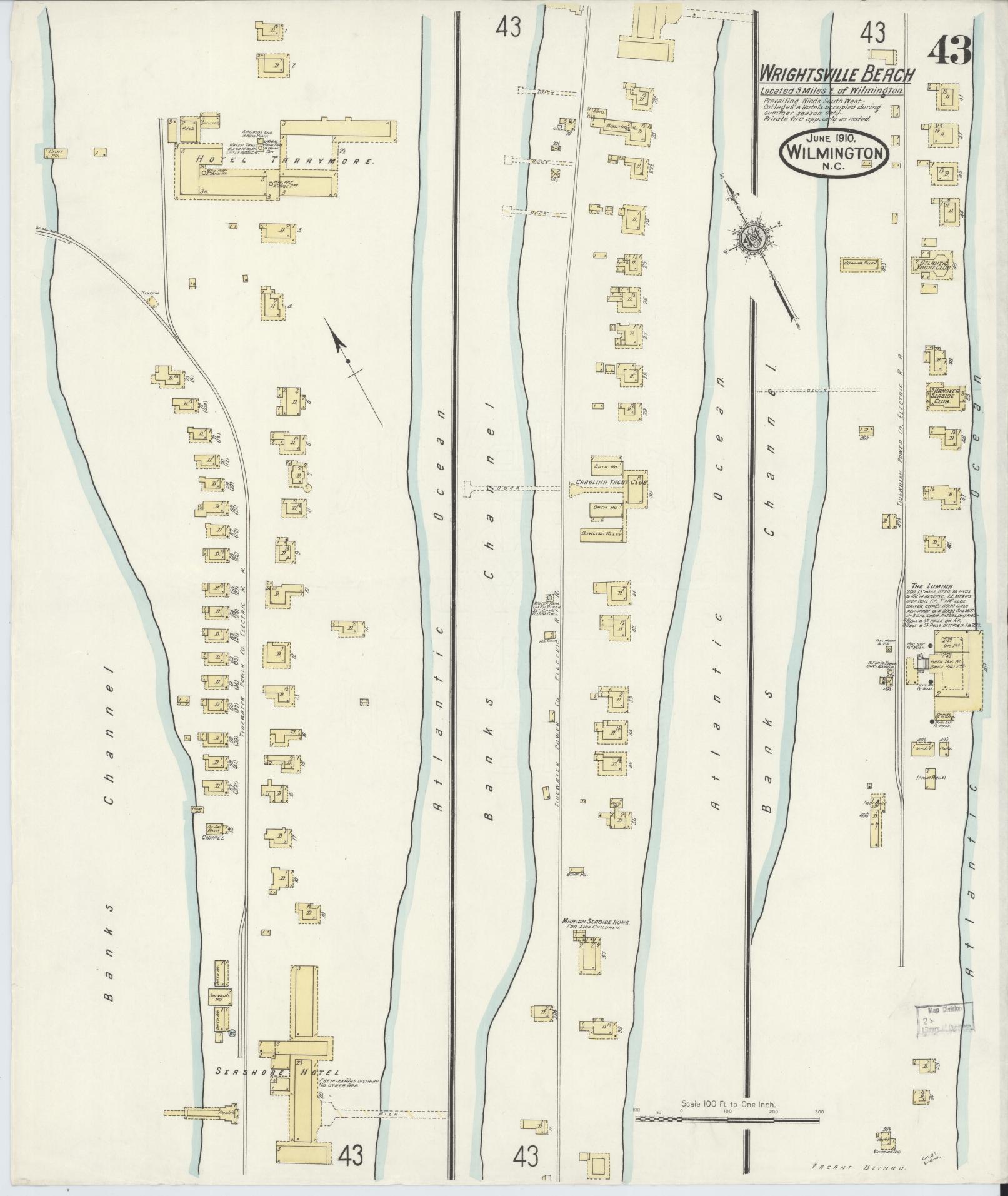 Sanborn Fire Insurance Map from Wilmington, New Hanover County, North Carolina (1910), Sheet #0043 - Historic Sanborn Fire Insurance Map Print, vintage old map wall art, antique decor, genealogy gift, North Carolina North Carolina map