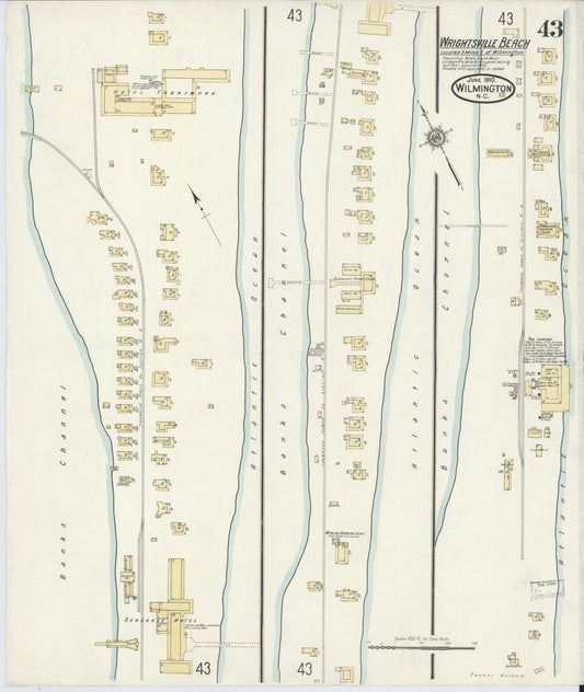 Sanborn Fire Insurance Map from Wilmington, New Hanover County, North Carolina (1910), Sheet #0043 - Historic Sanborn Fire Insurance Map Print, vintage old map wall art, antique decor, genealogy gift, North Carolina North Carolina map