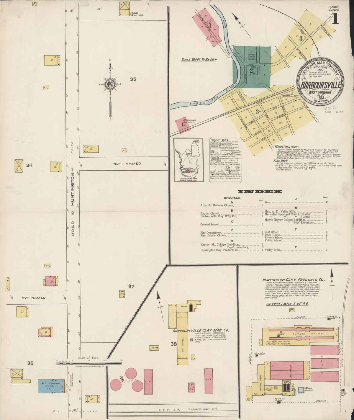 Sanborn Fire Insurance Map from Barboursville, Cabell County, West Virginia (1922), Sheet #0001 - Complete Map Set gallery image, historic Sanborn map, vintage wall art, West Virginia West Virginia