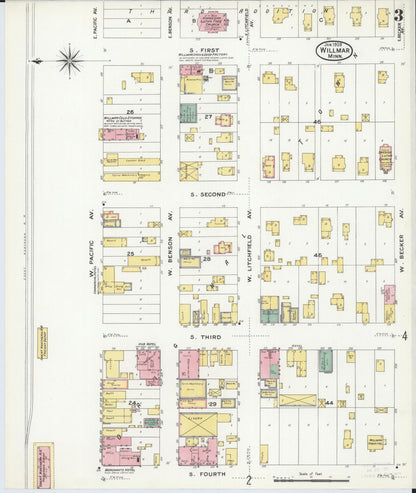 Sanborn Fire Insurance Map from Willmar, Kandiyohi County, Minnesota (1909), Sheet #0003 - Complete Map Set gallery image, historic Sanborn map, vintage wall art, Minnesota Minnesota
