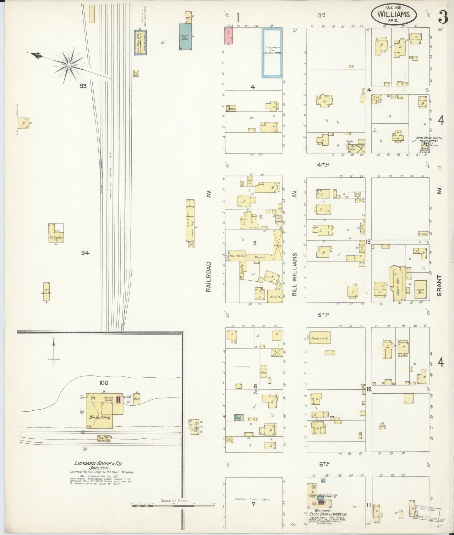 Sanborn Fire Insurance Map from Williams, Coconino County, Arizona (1901), Sheet #0003 - Complete Map Set gallery image, historic Sanborn map, vintage wall art, Arizona Arizona