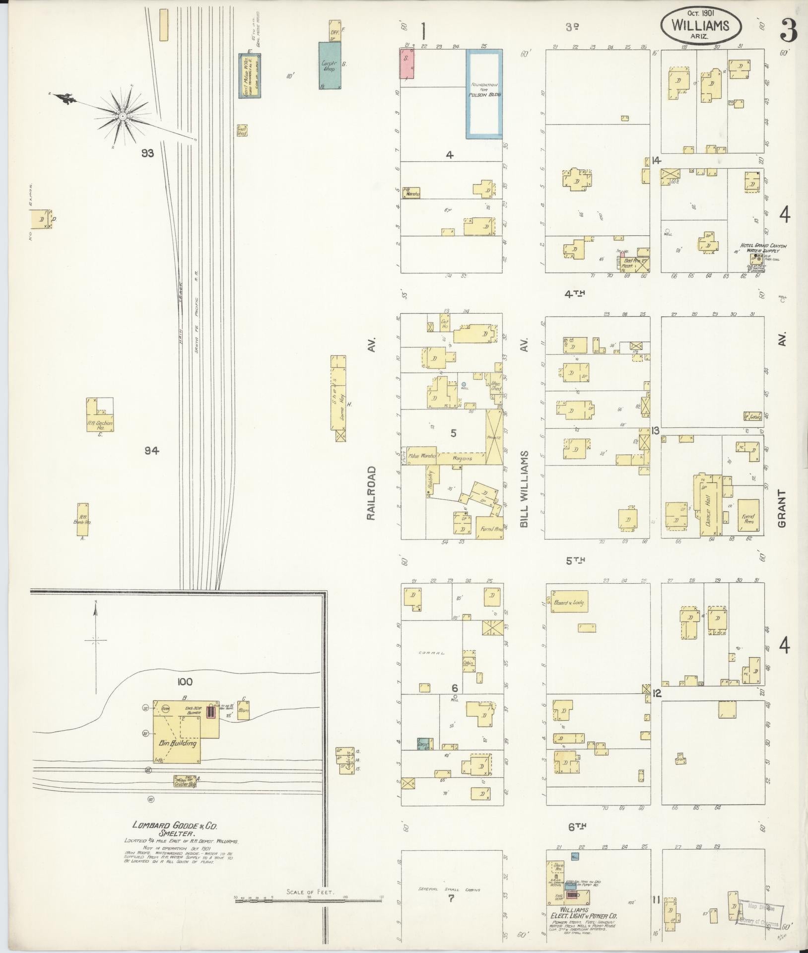 Sanborn Fire Insurance Map from Williams, Coconino County, Arizona (1901), Sheet #0003 - Complete Map Set gallery image, historic Sanborn map, vintage wall art, Arizona Arizona
