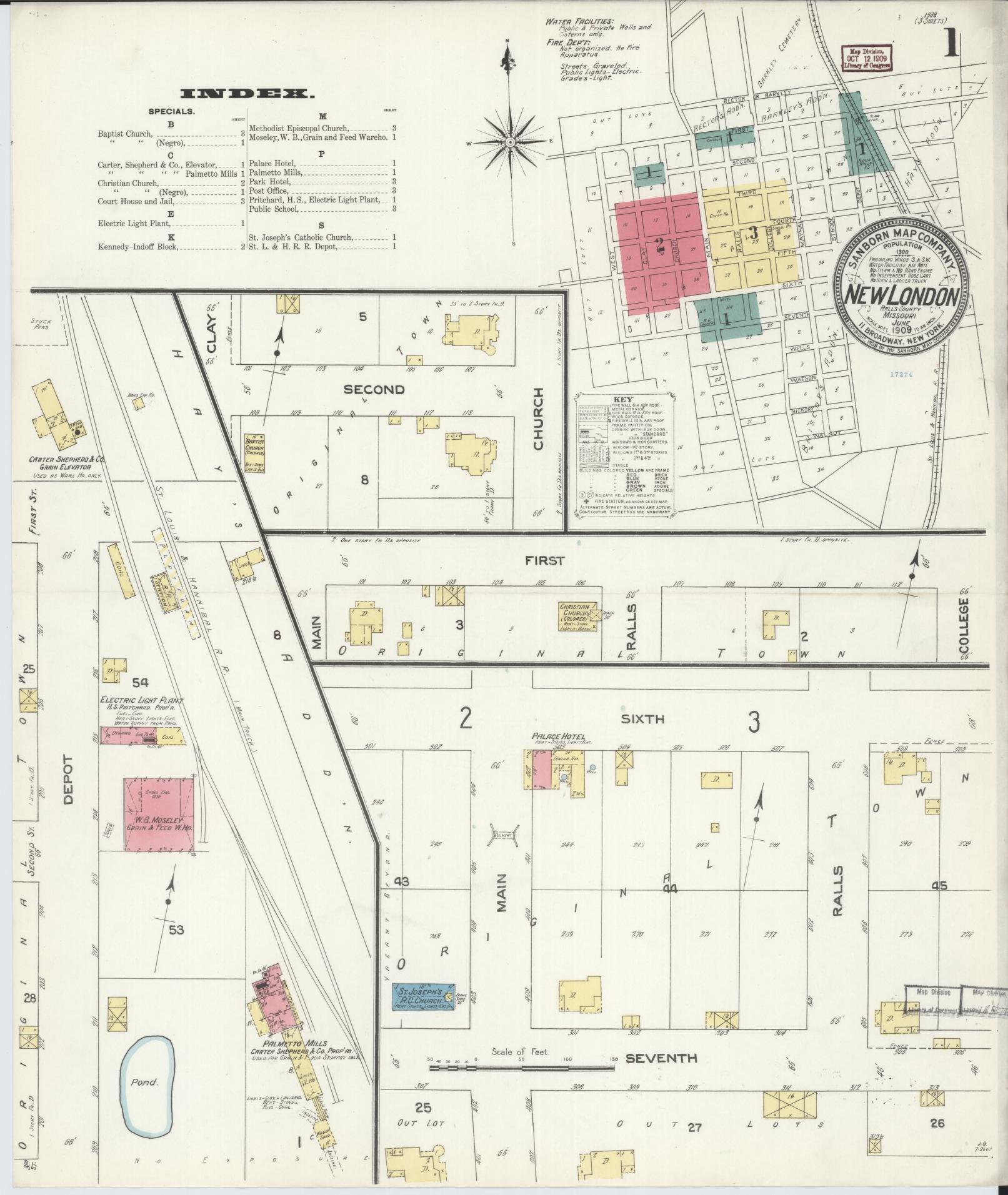 Sanborn Fire Insurance Map from New London, Ralls County, Missouri (1909), Sheet #0001 - Historic Sanborn Fire Insurance Map Print, vintage old map wall art, antique decor, genealogy gift, Missouri Missouri map