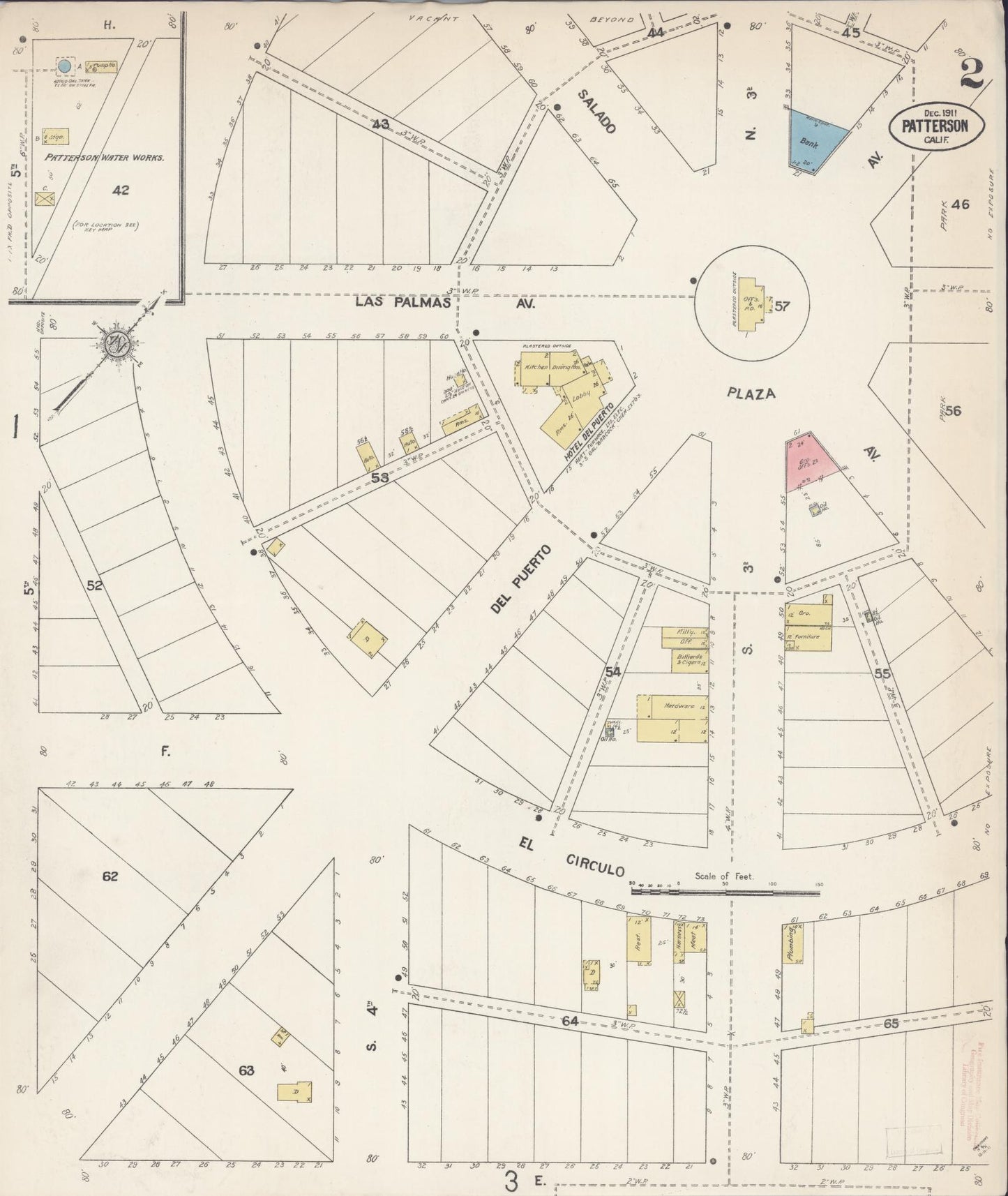 Sanborn Fire Insurance Map from Patterson, Stanislaus County, California (1911), Sheet #0002 - Complete Map Set gallery image, historic Sanborn map, vintage wall art, California California