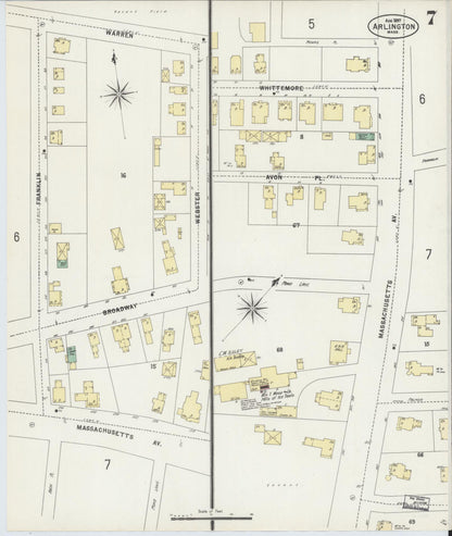 Sanborn Fire Insurance Map from Arlington, Middlesex County, Massachusetts (1897), Sheet #0007 - Historic Sanborn Fire Insurance Map Print, vintage old map wall art, antique decor, genealogy gift, Massachusetts Massachusetts map