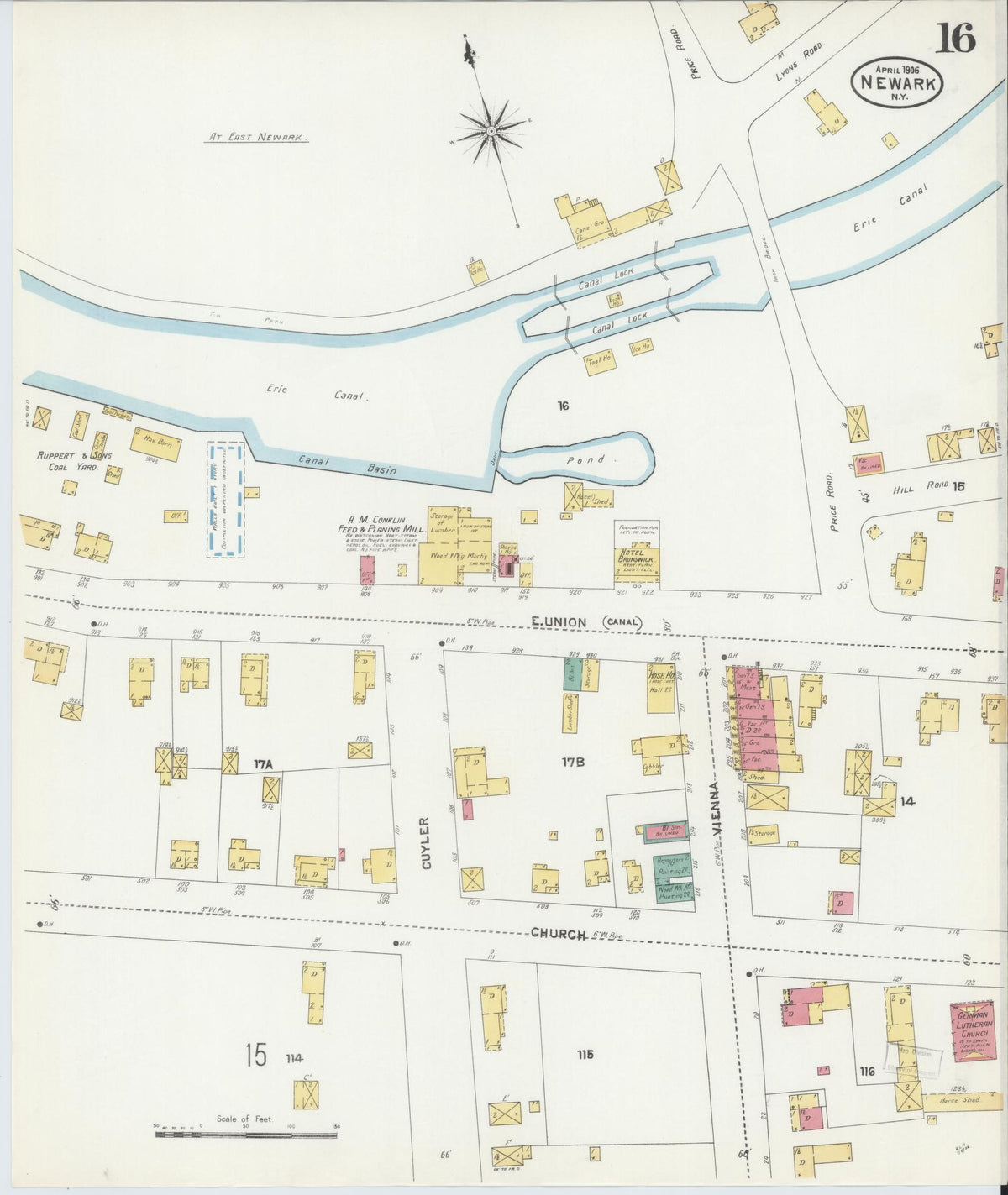 Sanborn Fire Insurance Map from Newark, Wayne County, New York (1906), Sheet #0016 - Complete Map Set gallery image, historic Sanborn map, vintage wall art, New York New York