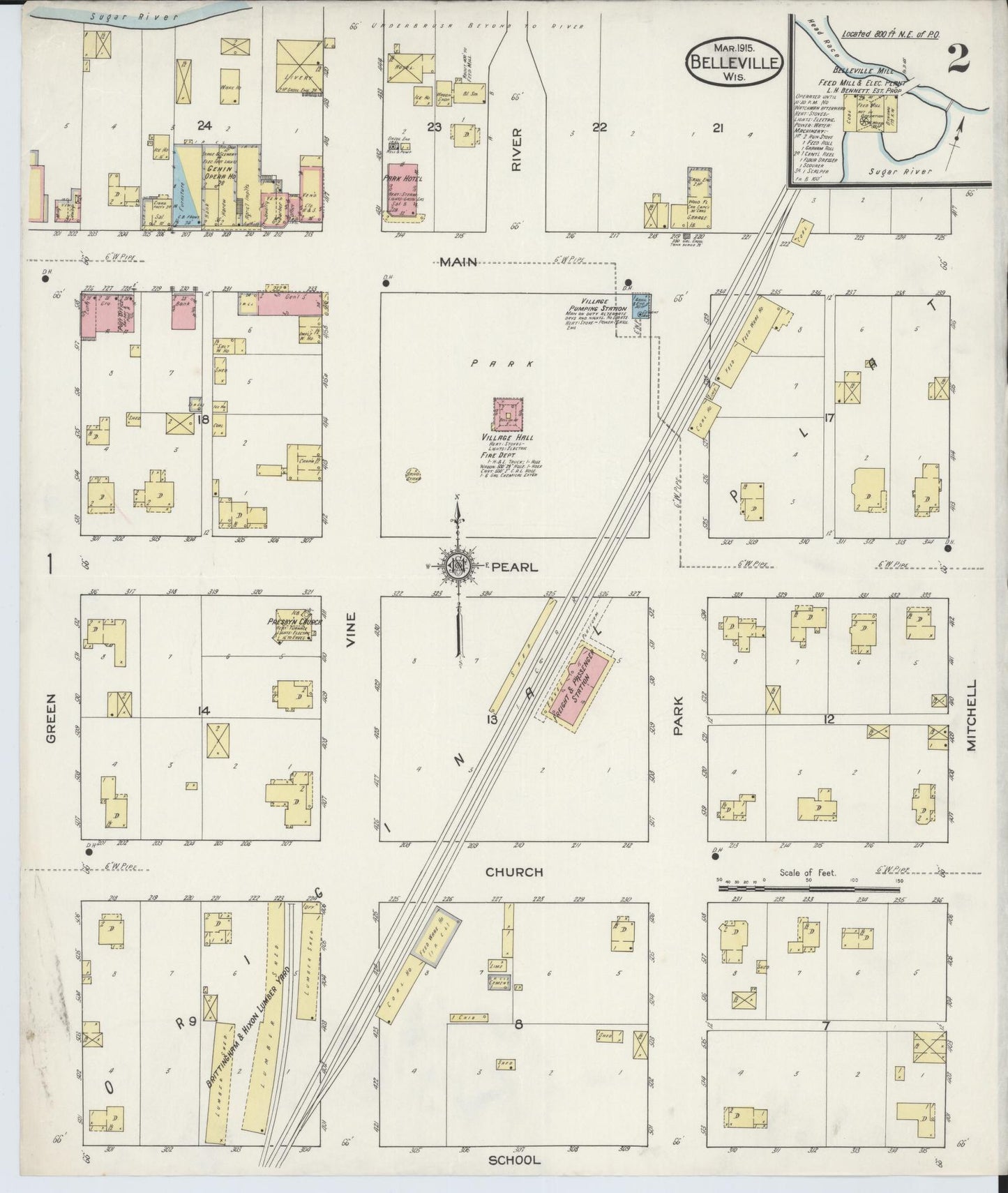 Sanborn Fire Insurance Map from Belleville, Dane County, Wisconsin (1915), Sheet #0002 - Historic Sanborn Fire Insurance Map Print, vintage old map wall art, antique decor, genealogy gift, Wisconsin Wisconsin map