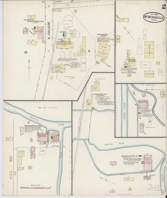 Sanborn Fire Insurance Map from McMinnville, Warren County, Tennessee (1887), Sheet #0002 - Historic Sanborn Fire Insurance Map Print, vintage old map wall art, antique decor, genealogy gift, Tennessee Tennessee map