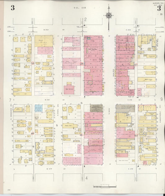 Sanborn Fire Insurance Map from Borger, Hutchinson County, Texas (1950), Sheet #0003 - Historic Sanborn Fire Insurance Map Print, vintage old map wall art, antique decor, genealogy gift, Texas Texas map
