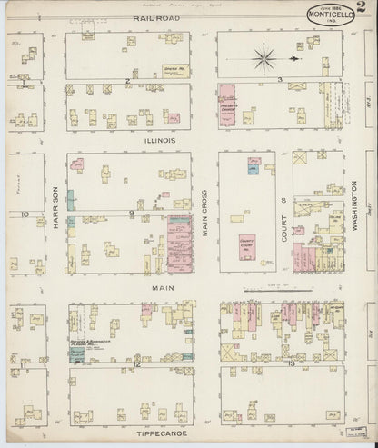 Sanborn Fire Insurance Map from Monticello, White County, Indiana (1886), Sheet #0002 - Complete Map Set gallery image, historic Sanborn map, vintage wall art, Indiana Indiana