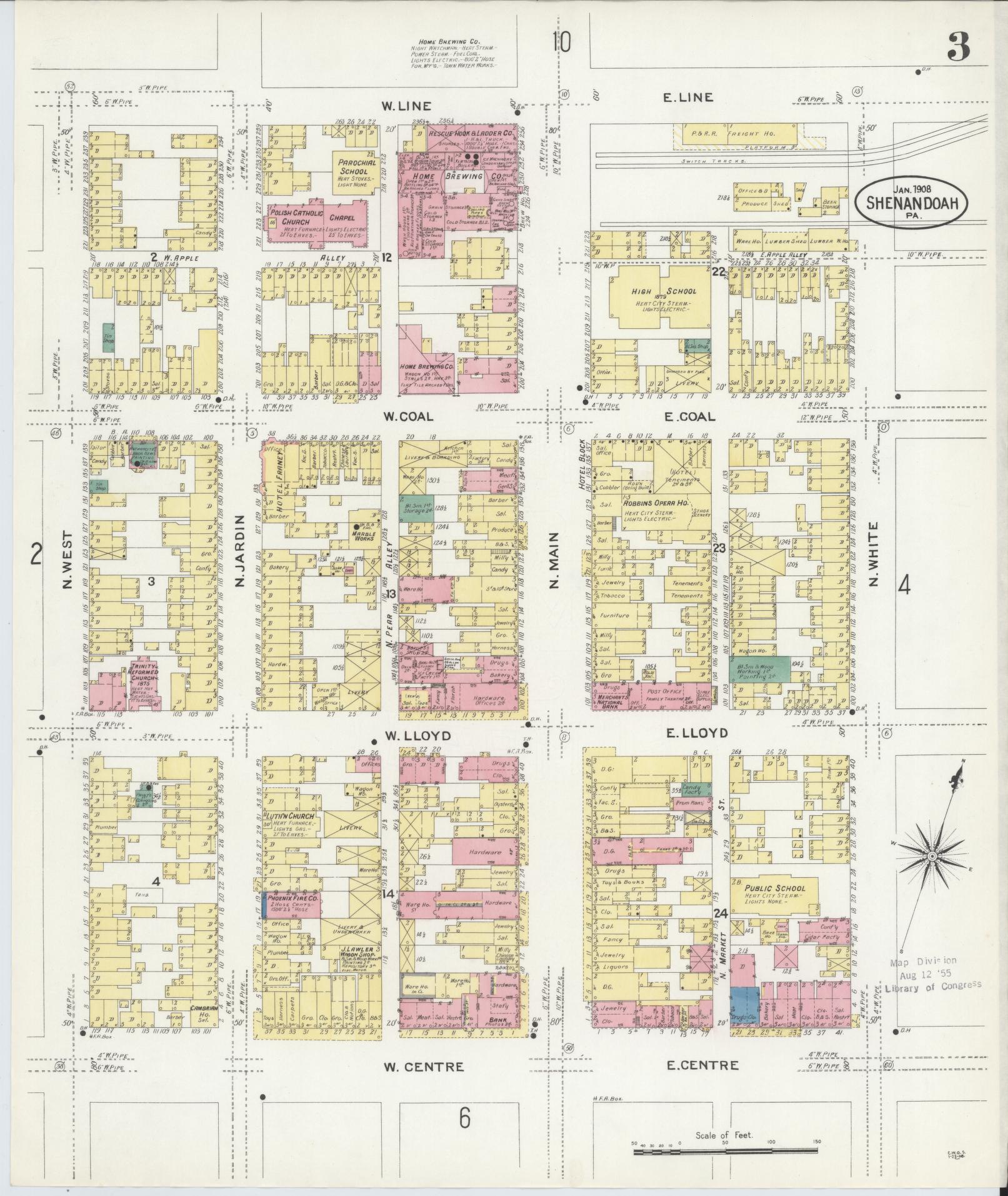 Sanborn Fire Insurance Map from Shenandoah, Schuylkill County, Pennsylvania (1908), Sheet #0003 - Complete Map Set gallery image, historic Sanborn map, vintage wall art, Pennsylvania Pennsylvania