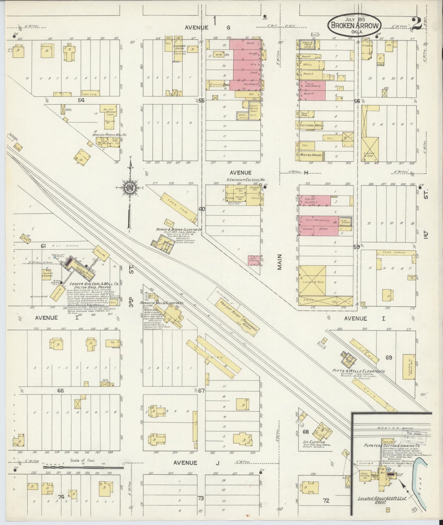 Sanborn Fire Insurance Map from Broken Arrow, Tulsa County, Oklahoma (1913), Sheet #0002 - Complete Map Set gallery image, historic Sanborn map, vintage wall art, Oklahoma Oklahoma