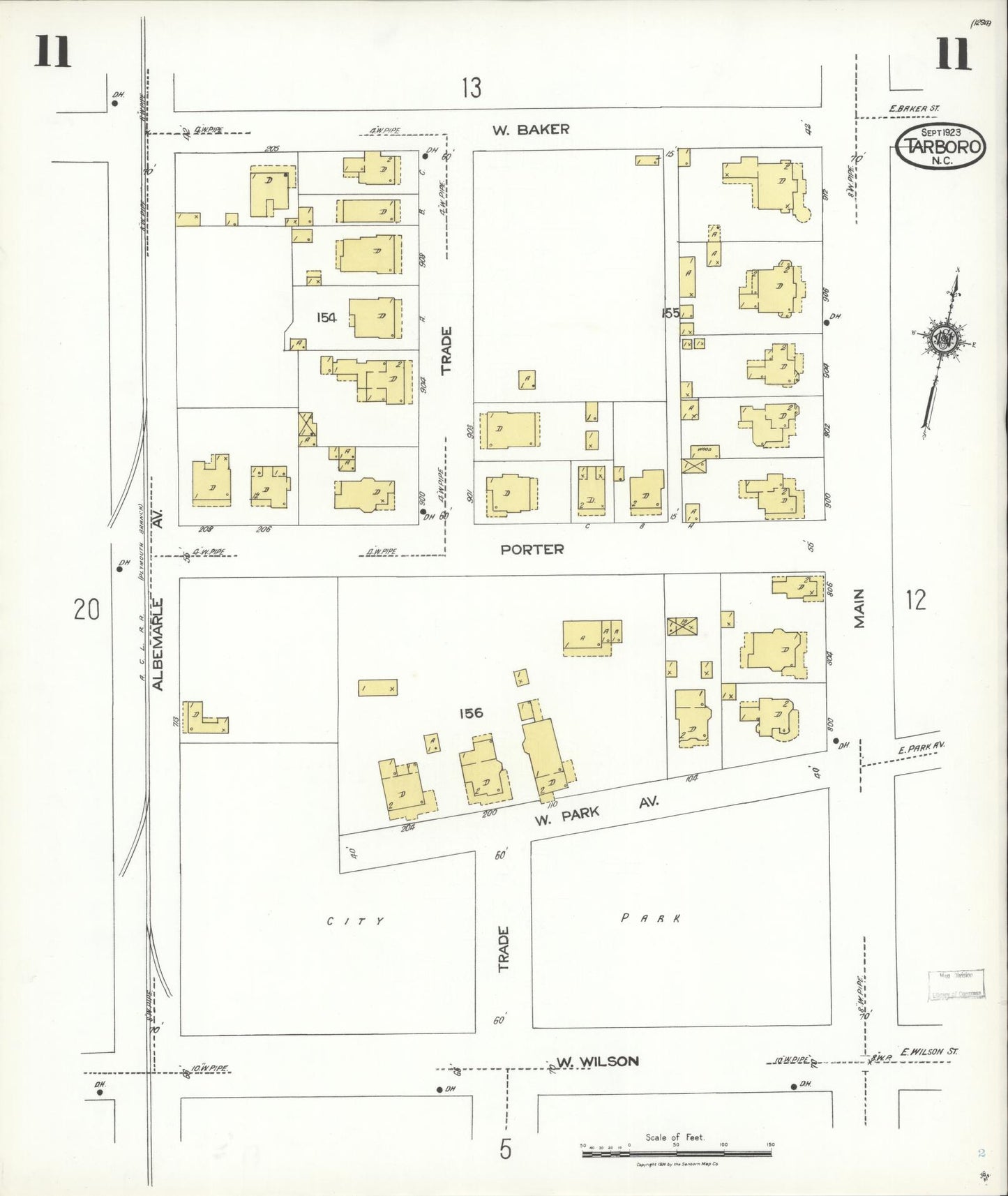 Sanborn Fire Insurance Map from Tarboro, Edgecombe County, North Carolina (1923), Sheet #0011 - Complete Map Set gallery image, historic Sanborn map, vintage wall art, North Carolina North Carolina