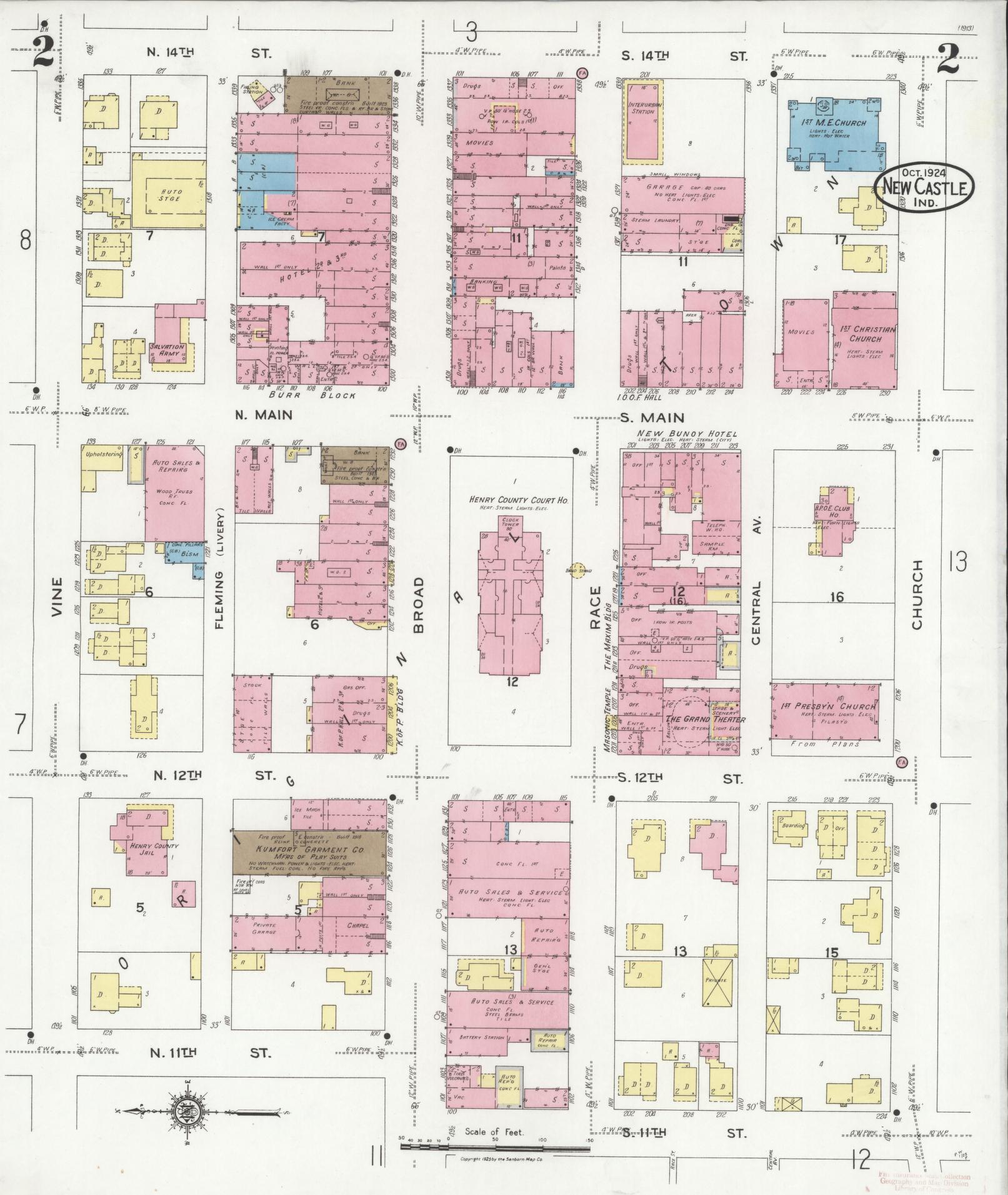 Sanborn Fire Insurance Map from New Castle, Henry County, Indiana (1924), Sheet #0002 - Complete Map Set gallery image, historic Sanborn map, vintage wall art, Indiana Indiana