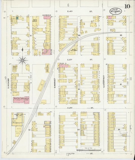 Sanborn Fire Insurance Map from Mount Carmel, Northumberland County, Pennsylvania (1907), Sheet #0010 - Historic Sanborn Fire Insurance Map Print, vintage old map wall art, antique decor, genealogy gift, Pennsylvania Pennsylvania map