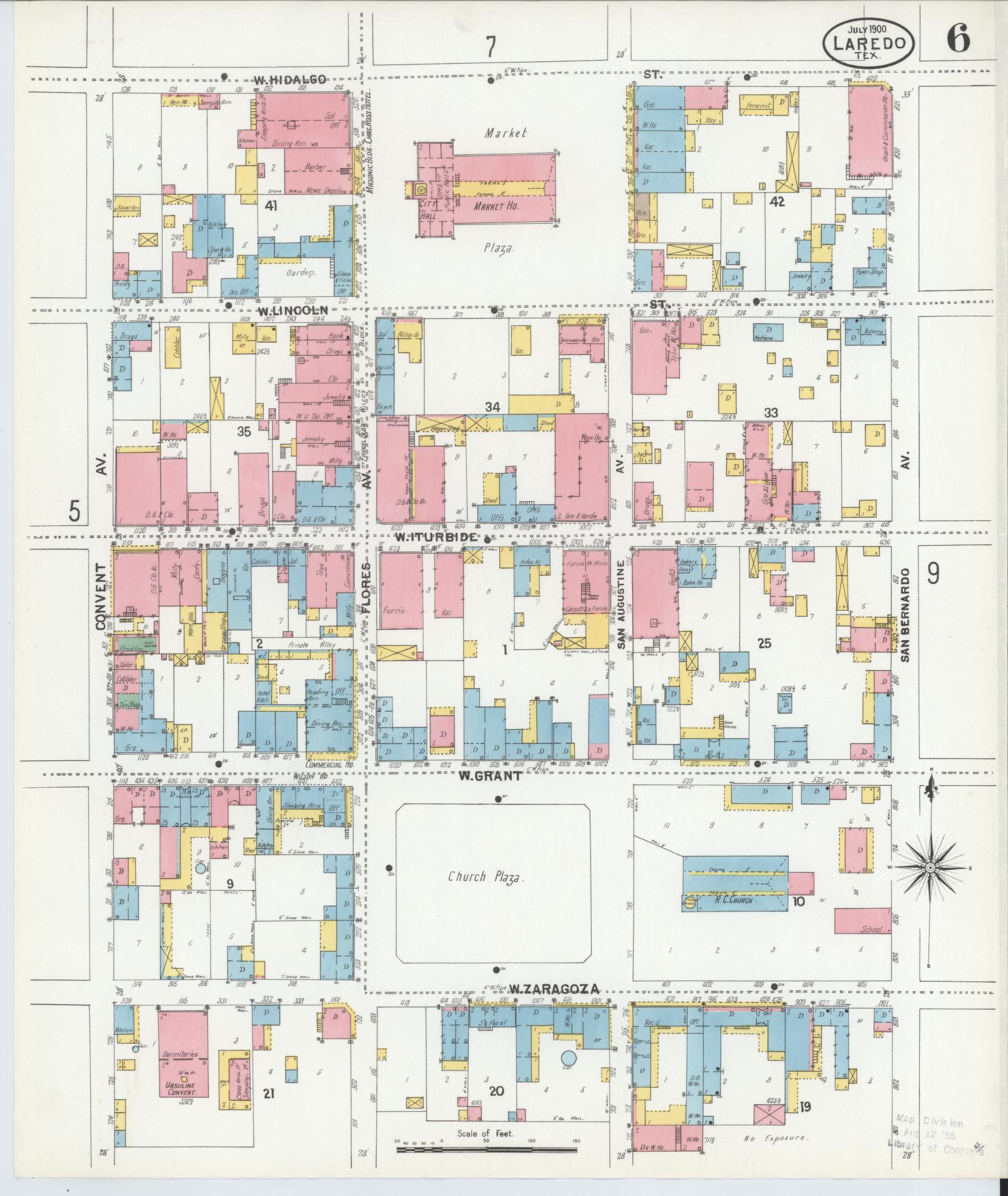 Sanborn Fire Insurance Map from Laredo, Webb County, Texas (1900), Sheet #0006 - Historic Sanborn Fire Insurance Map Print, vintage old map wall art, antique decor, genealogy gift, Texas Texas map