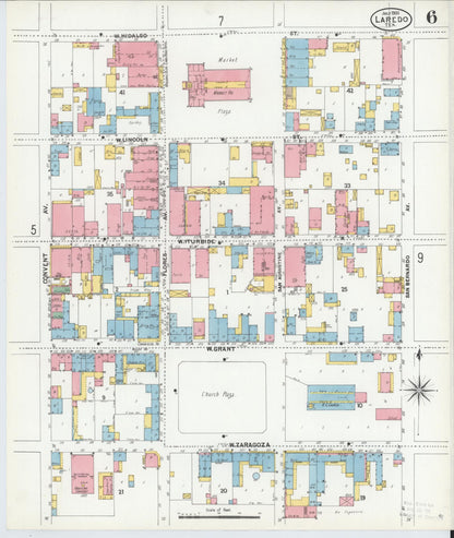 Sanborn Fire Insurance Map from Laredo, Webb County, Texas (1900), Sheet #0006 - Historic Sanborn Fire Insurance Map Print, vintage old map wall art, antique decor, genealogy gift, Texas Texas map