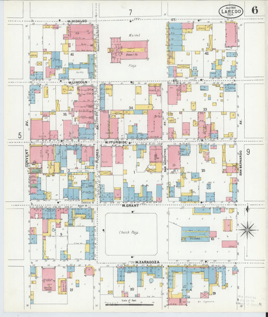 Sanborn Fire Insurance Map from Laredo, Webb County, Texas (1900), Sheet #0006 - Historic Sanborn Fire Insurance Map Print, vintage old map wall art, antique decor, genealogy gift, Texas Texas map